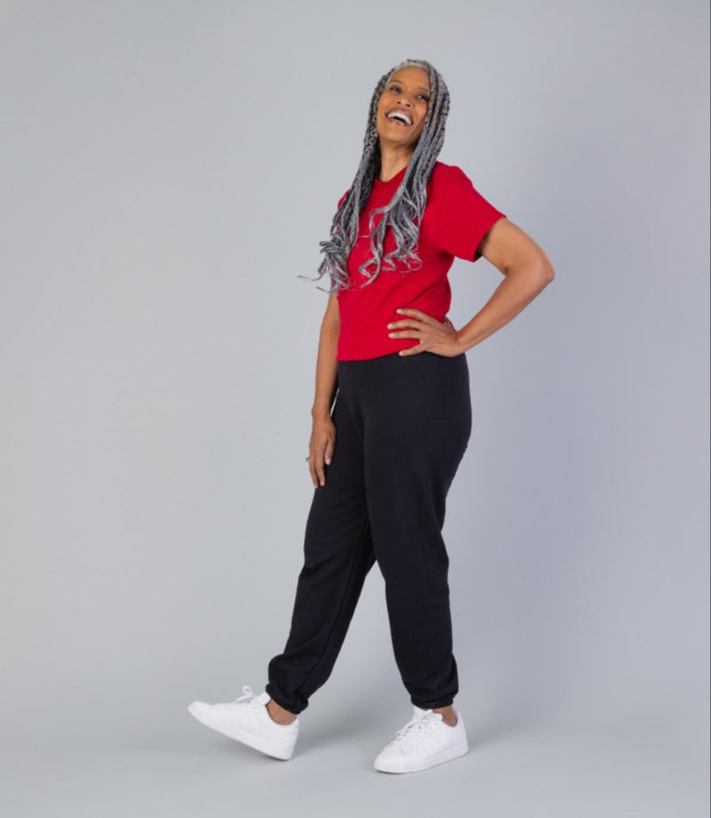 Women's Short Sleeve Basic T-Top Jumpsuit by Buck & Buck in Red Top/Black Pants, and available in different sizes. This one-piece garments item is part of our one-pieces collection.