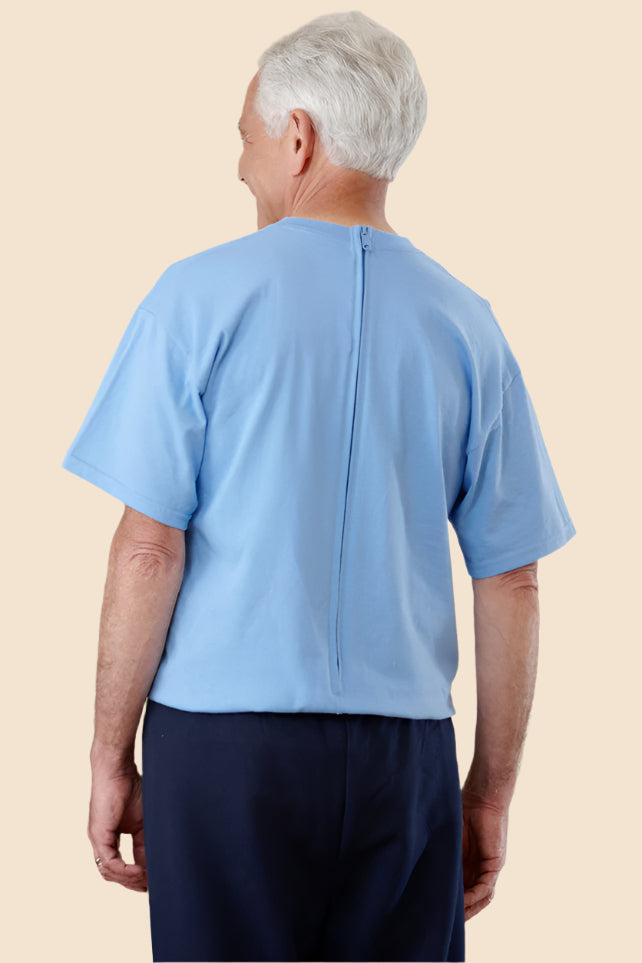 Men's Short Sleeve Basic T-Top Jumpsuit by Buck & Buck in Medium Blue Top/Navy Pants, and available in different sizes. This one-piece garments item is part of our one-pieces collection.