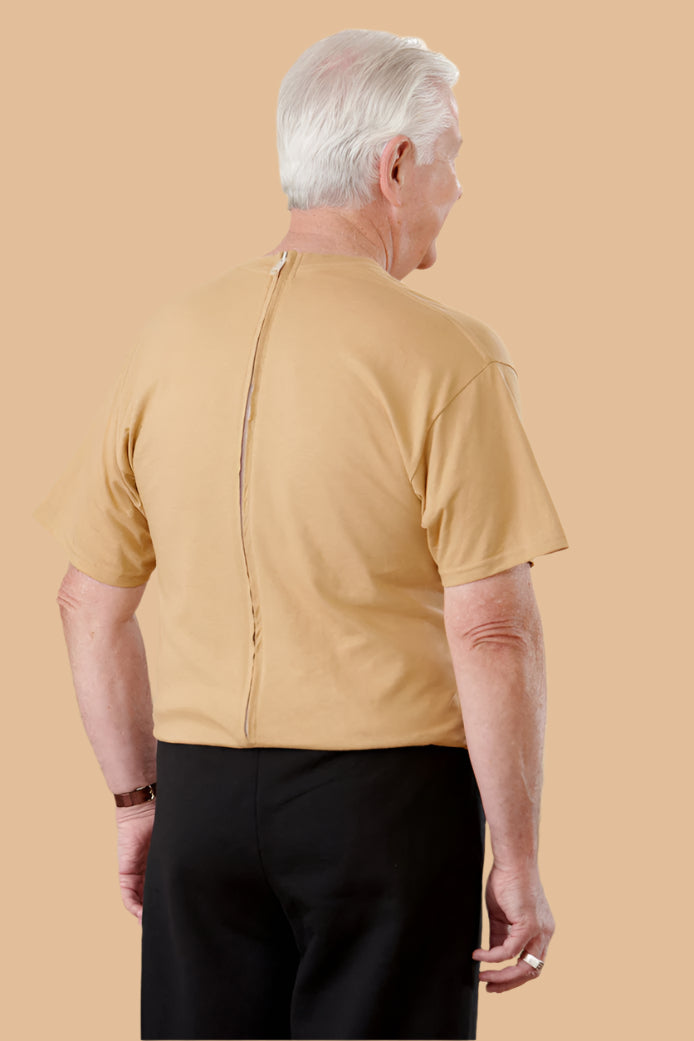 Men's Short Sleeve Basic T-Top Jumpsuit by Buck & Buck in Tan/Beige Top/Black Pants, and available in different sizes. This one-piece garments item is part of our one-pieces collection.