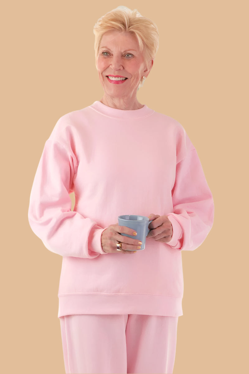 Women's Basic Wrap Back Sweat Top by Buck & Buck in Pink, and available in different sizes. This tops item is part of our sweatshirts collection.