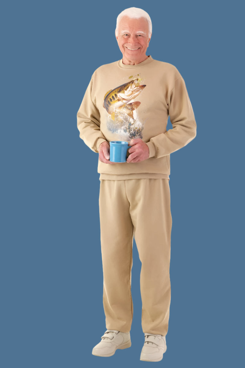 Men's Printed Snap Back Sweat Top by Buck & Buck in Gray, and available in different sizes. This tops item is part of our sweatshirts collection.