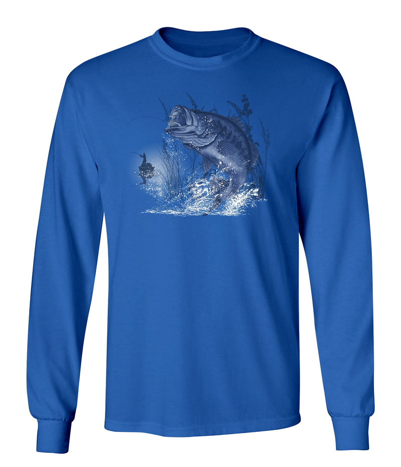 Men's Printed Long Sleeve T-Top Jumpsuit by Buck & Buck in Royal/Fish Print Top/Black Pants, and available in different sizes. This one-piece garments item is part of our one-pieces collection.