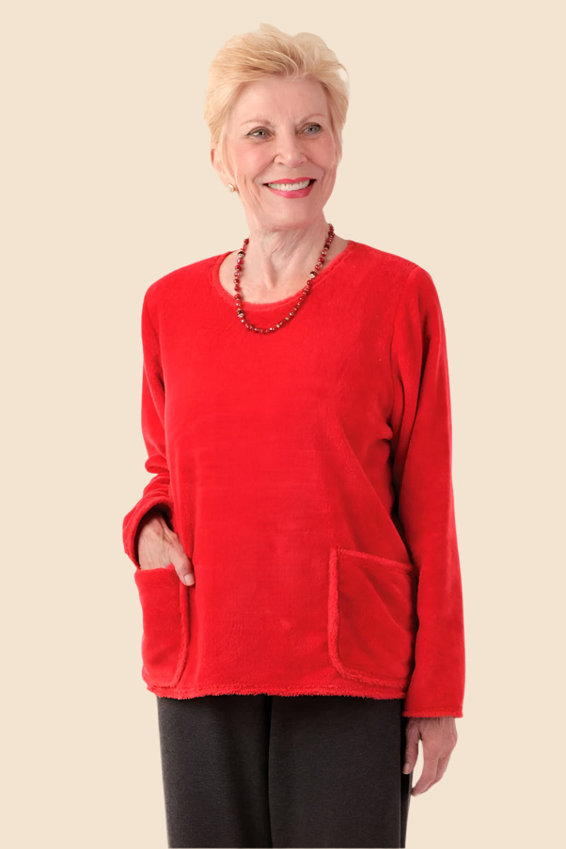 So-Soft Pocketed Top for women by Buck & Buck in Red, and available in different sizes. This tops item is part of our sweaters collection.