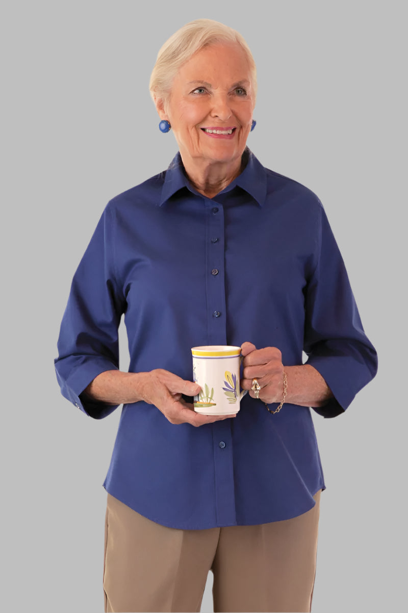 3/4 Sleeve Shirt With VELCRO® Fasteners for women by Buck & Buck in Blue, and available in different sizes. This tops item is part of our shirts collection.