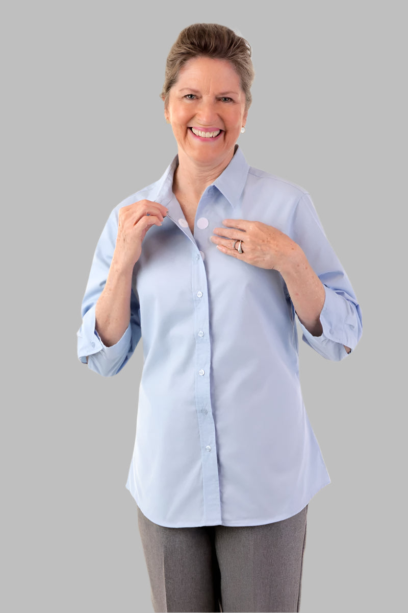 3/4 Sleeve Shirt With VELCRO® Fasteners for women by Buck & Buck in White, and available in different sizes. This tops item is part of our shirts collection.