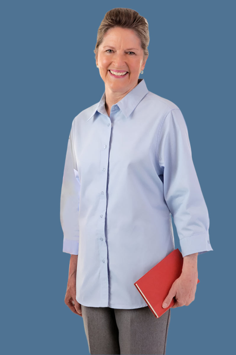 3/4 Sleeve Shirt With VELCRO® Fasteners for women by Buck & Buck in White, and available in different sizes. This tops item is part of our shirts collection.
