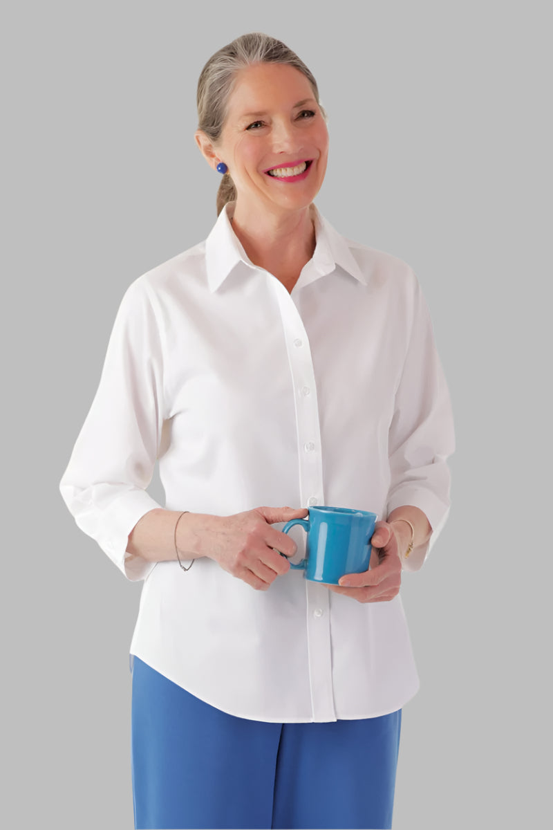 3/4 Sleeve Shirt With VELCRO® Fasteners for women by Buck & Buck in White, and available in different sizes. This tops item is part of our shirts collection.