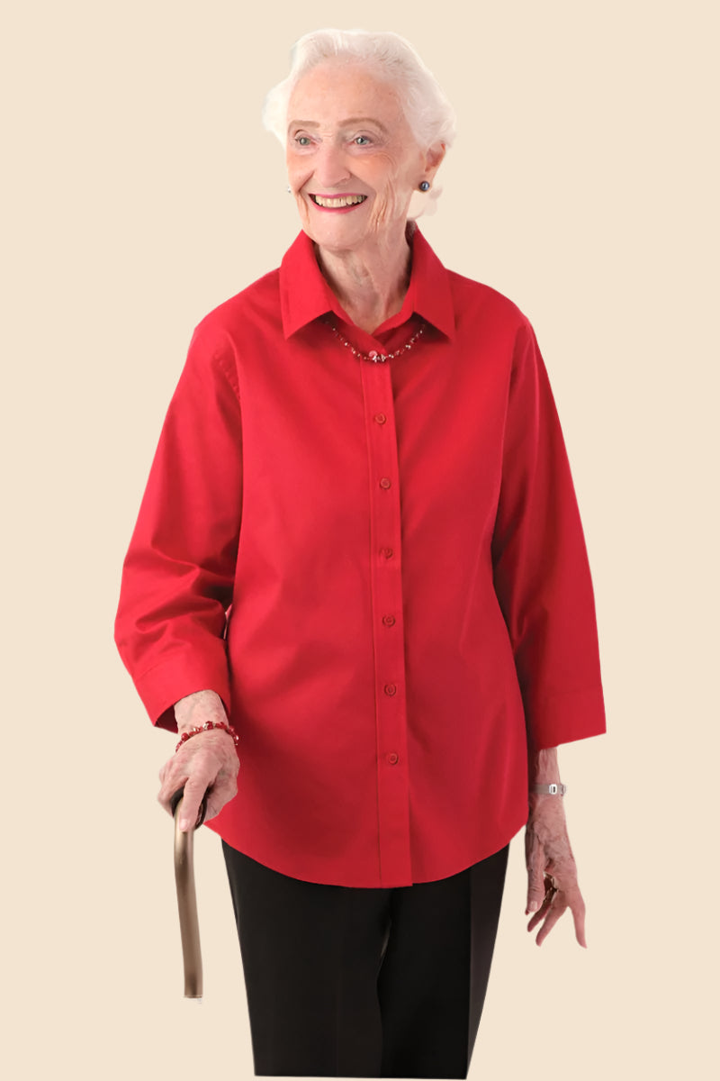 3/4 Sleeve Shirt With VELCRO® Fasteners for women by Buck & Buck in Red, and available in different sizes. This tops item is part of our shirts collection.