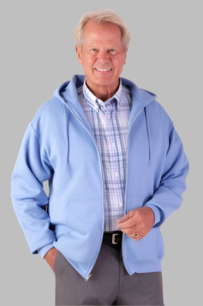 Men's Hooded Zip-Front Sweatshirt by Buck & Buck in Royal, and available in different sizes. This tops item is part of our hoodies collection.