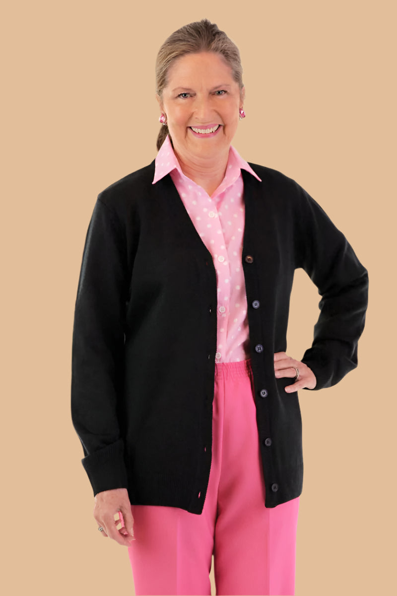 Acrylic V-Neck Cardigan for women by Buck & Buck in Black, and available in different sizes. This tops item is part of our cardigans collection.