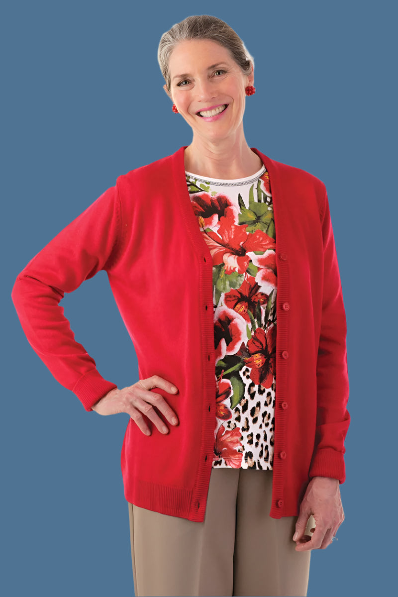 Acrylic V-Neck Cardigan for women by Buck & Buck in Red, and available in different sizes. This tops item is part of our cardigans collection.