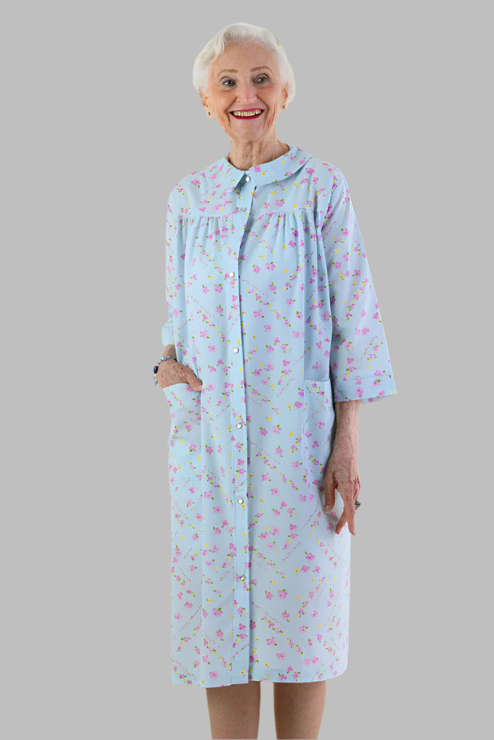 Cotton/Poly Snap Front Duster With Collar for women by Buck & Buck in Blue, and available in different sizes. This sleepwear item is part of our nightgowns collection.