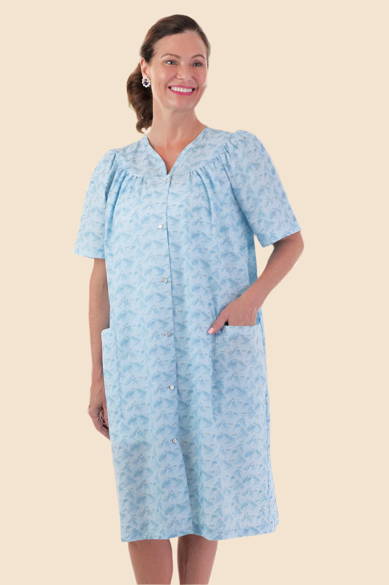 cotton house duster dress Plus Size - Women's Snap-Front Cotton Seersucker Duster - Blue Aqua - 2X-Large