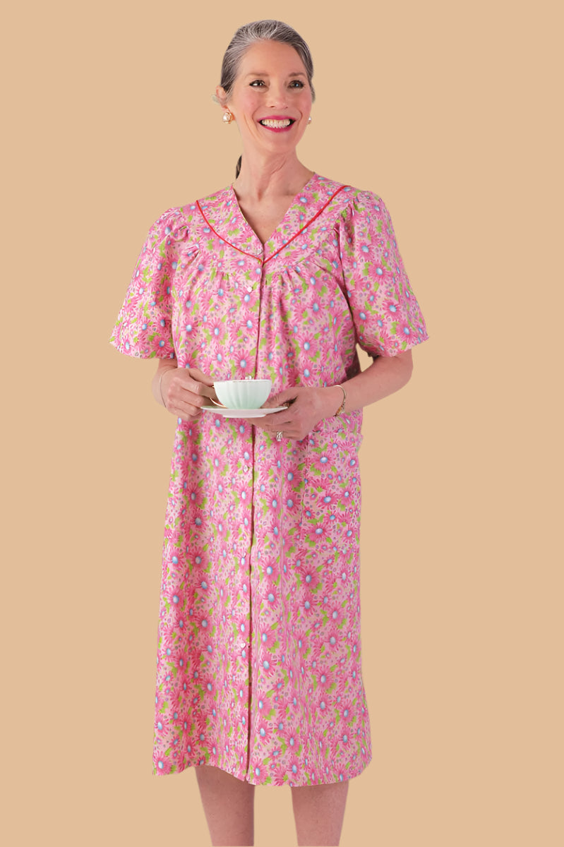 Cotton/Poly Snap Front Duster - No Collar, 3X / Pink Cotton/Poly Snap Front Duster - No Collar, 3X / Pink
