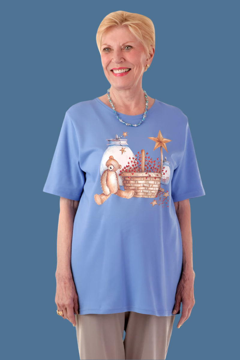 Printed Wrap Back T-Shirt for women by Buck & Buck in Royal, and available in different sizes. This tops item is part of our t-shirts collection.