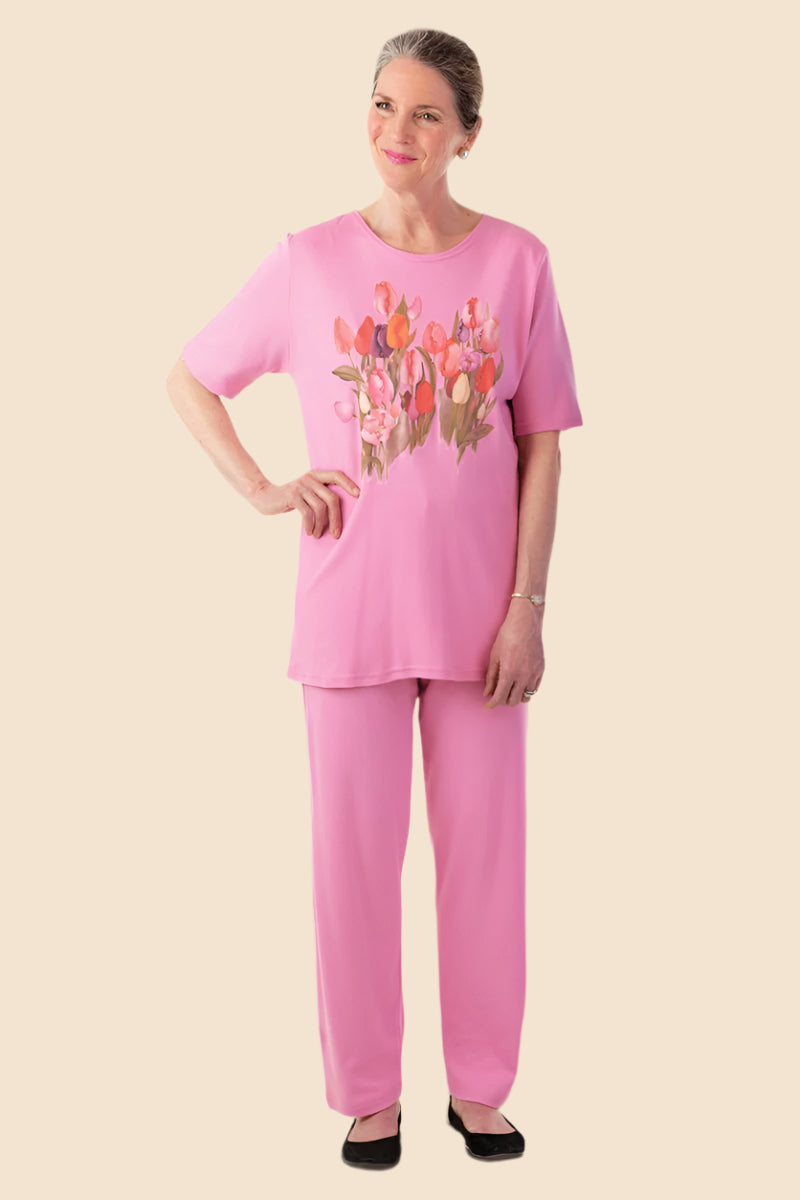 Printed Wrap Back T-Shirt for women by Buck & Buck in Pink, and available in different sizes. This tops item is part of our t-shirts collection.
