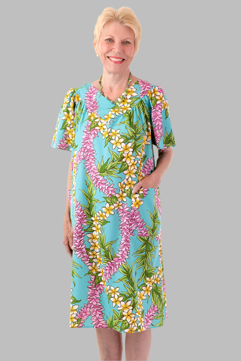 Hawaiian Print Muu Muu for women by Buck & Buck in Turquoise, and available in different sizes. This dresses & skirts item is part of our dresses collection.