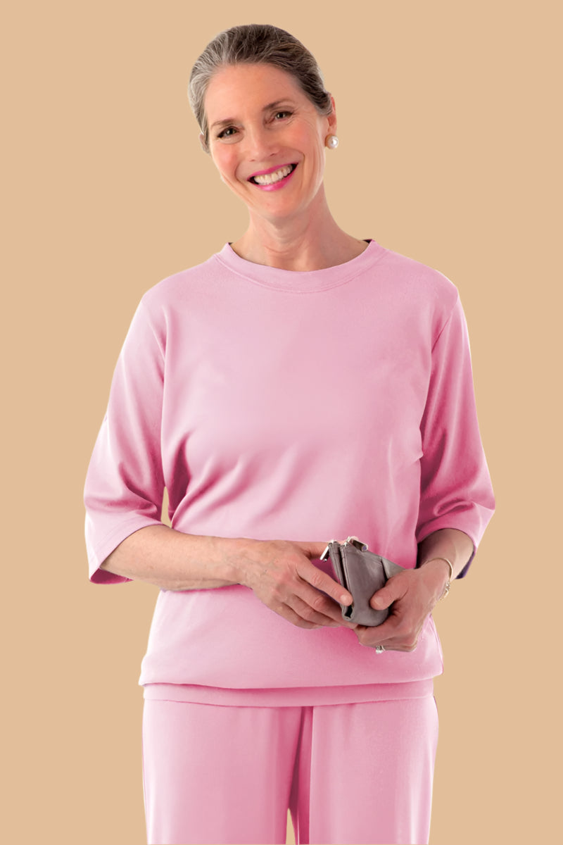 Women's 3/4 Sleeve Banded Bottom Top by Buck & Buck in Rose, and available in different sizes. This tops item is part of our blouses collection.