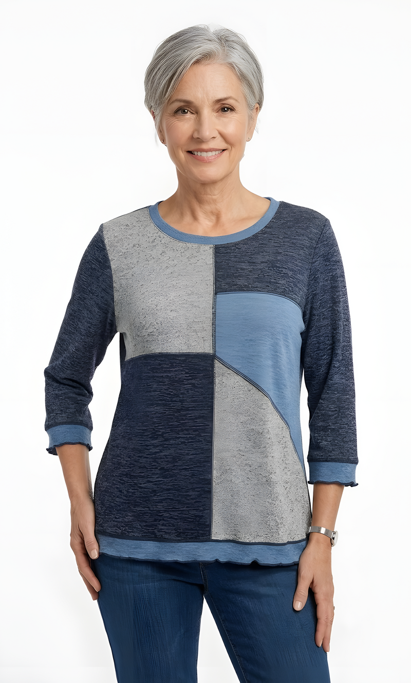 The women's everyday knit top  by Alfred Dunner in Denim Blue and available in different sizes. This top is part of our women's blouses  collection.