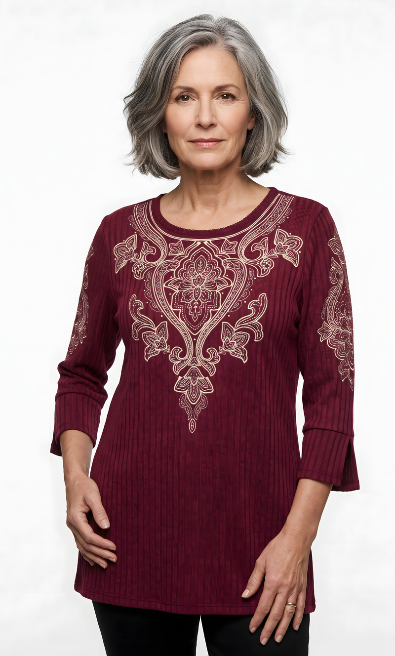 The women's everyday knit top  by Alfred Dunner in red and available in different sizes. This top is part of our women's blouses  collection.