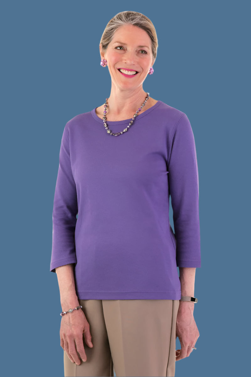 3/4 Sleeve Scoop Neck Top for women by Buck & Buck in Purple, and available in different sizes. This tops item is part of our blouses collection.