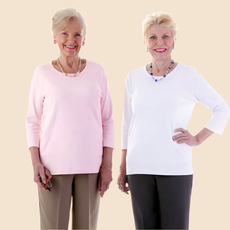 3/4 Sleeve Scoop Neck Top for women by Buck & Buck in White, and available in different sizes. This tops item is part of our blouses collection.