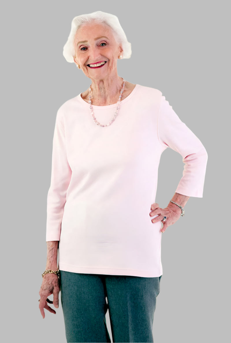 3/4 Sleeve Scoop Neck Top for women by Buck & Buck in White, and available in different sizes. This tops item is part of our blouses collection.