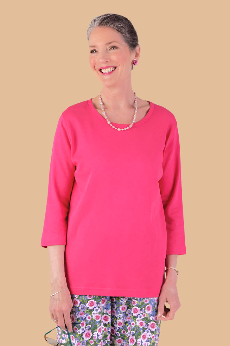 3/4 Sleeve Scoop Neck Top for women by Buck & Buck in Pink, and available in different sizes. This tops item is part of our blouses collection.