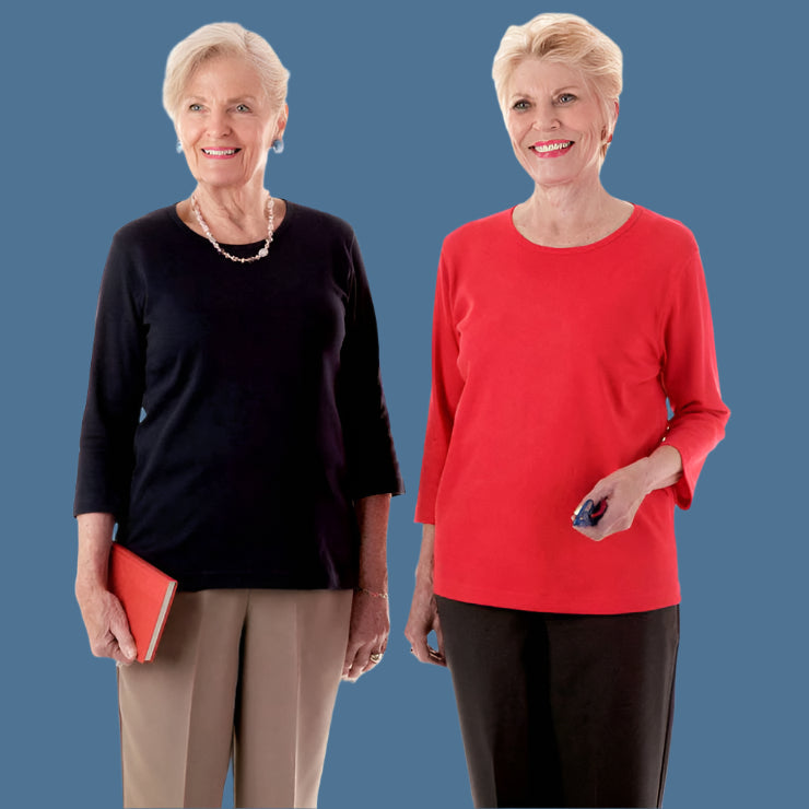 3/4 Sleeve Scoop Neck Top for women by Buck & Buck in Red, and available in different sizes. This tops item is part of our blouses collection.