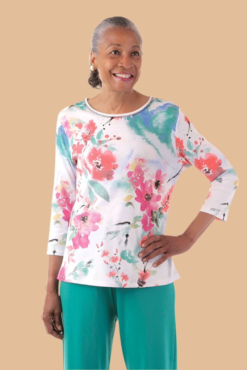 Snap Back Block Printed Knit Top for women by Buck & Buck, and available in different sizes. This tops item is part of our blouses collection.