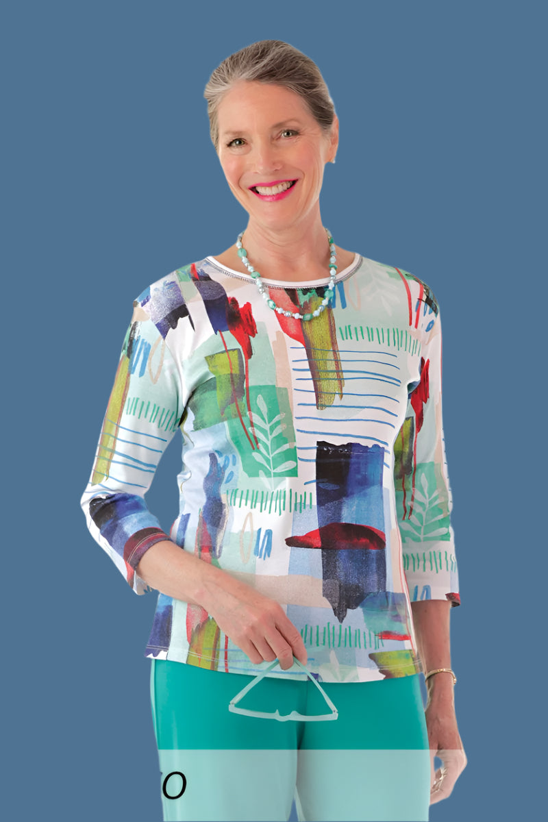 Snap Back Block Printed Knit Top for women by Buck & Buck, and available in different sizes. This tops item is part of our blouses collection.