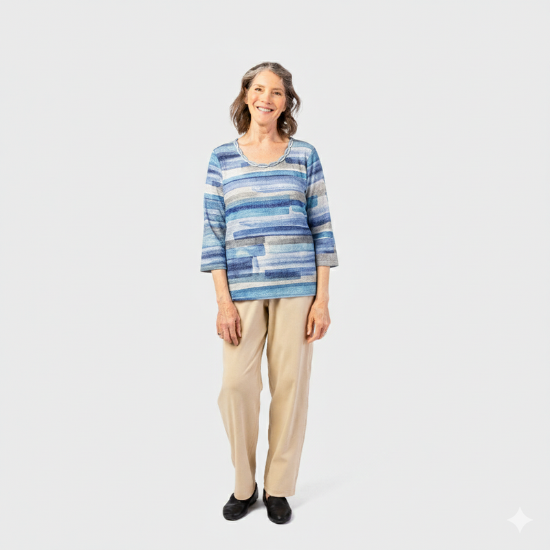 The women's everyday knit top by Alfred Dunner in blue and available in different sizes. This top is part of our women's blouses  collection.