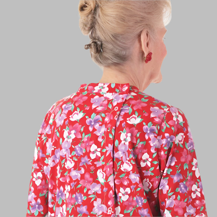 Short Sleeve Wrap Back Printed Knit Top for women by Buck & Buck in Red, and available in different sizes. This tops item is part of our blouses collection.