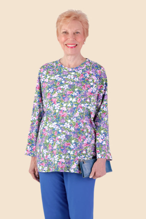 Long Sleeve Wrap Back Printed Knit Top for women by Buck & Buck in Royal, and available in different sizes. This tops item is part of our tunics collection.