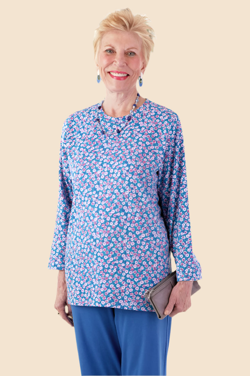 Long Sleeve Wrap Back Printed Knit Top for women by Buck & Buck, and available in different sizes. This tops item is part of our tunics collection.