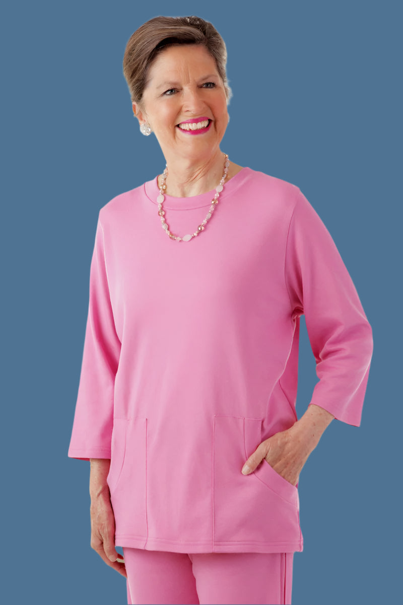 Solid Knit Top With Pockets for women by Buck & Buck in Rose, and available in different sizes. This tops item is part of our blouses collection.