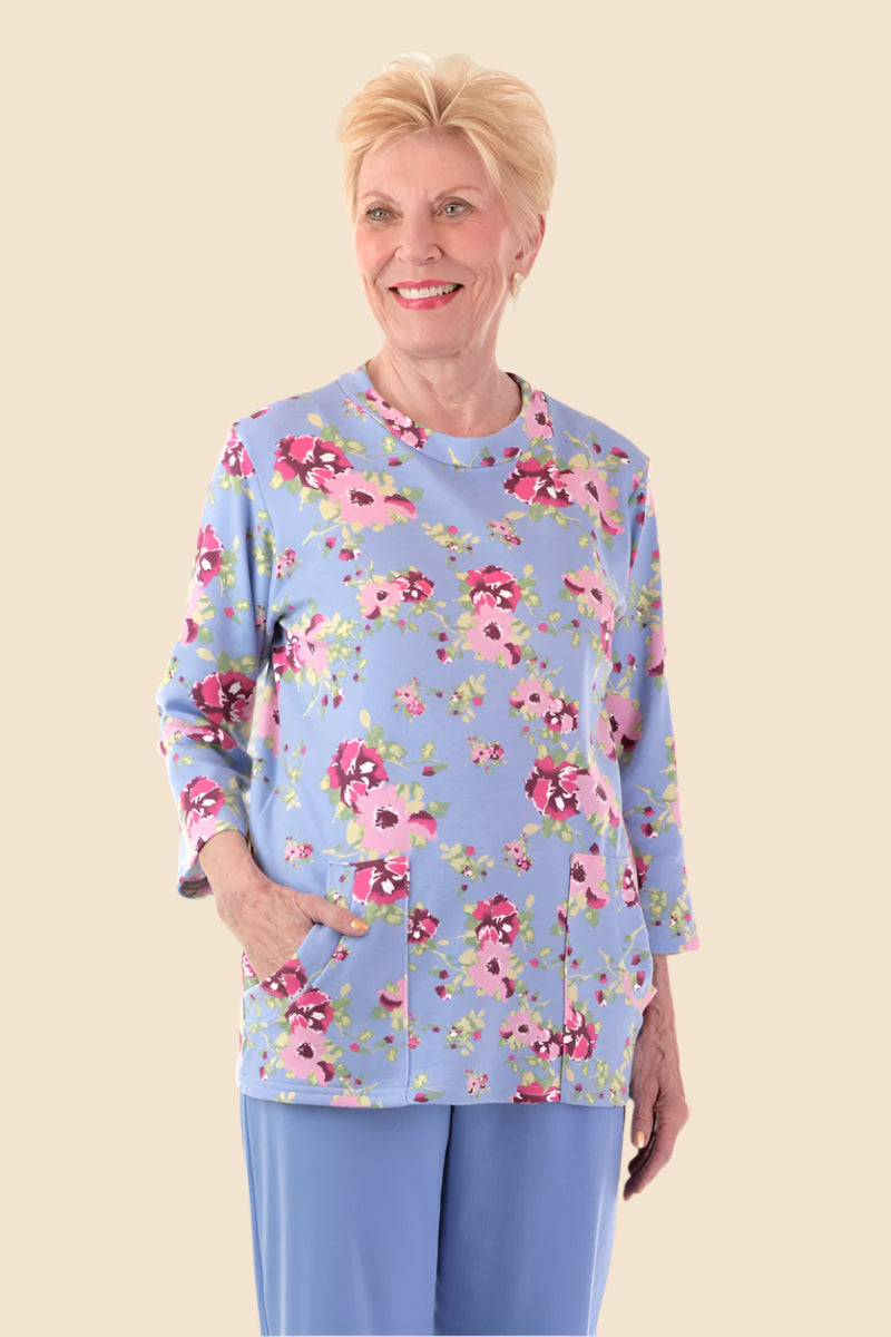 Printed Knit Top With Pockets for women by Buck & Buck in Royal, and available in different sizes. This tops item is part of our tunics collection.
