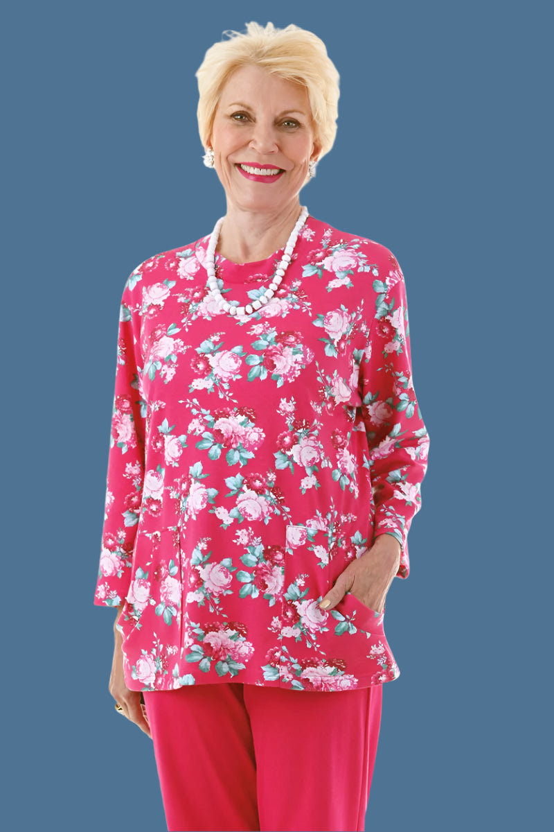 Printed Knit Top With Pockets for women by Buck & Buck in Red, and available in different sizes. This tops item is part of our tunics collection.