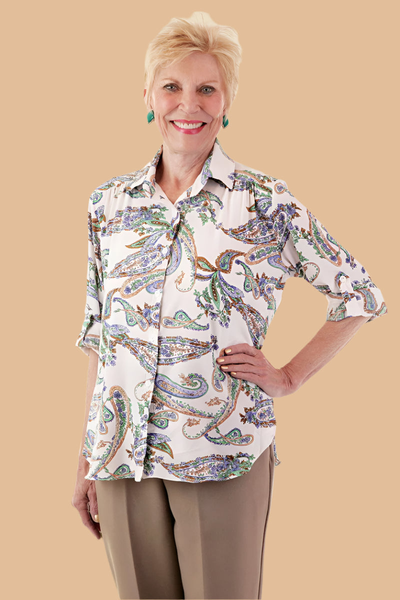 Polyester Roll Sleeve Blouse for women by Buck & Buck in Pink, and available in different sizes. This tops item is part of our blouses collection.