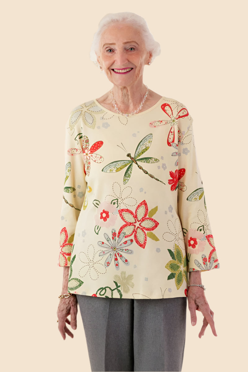 Block Print Knit Top for women by Buck & Buck in Tan/Beige, and available in different sizes. This tops item is part of our t-shirts collection.