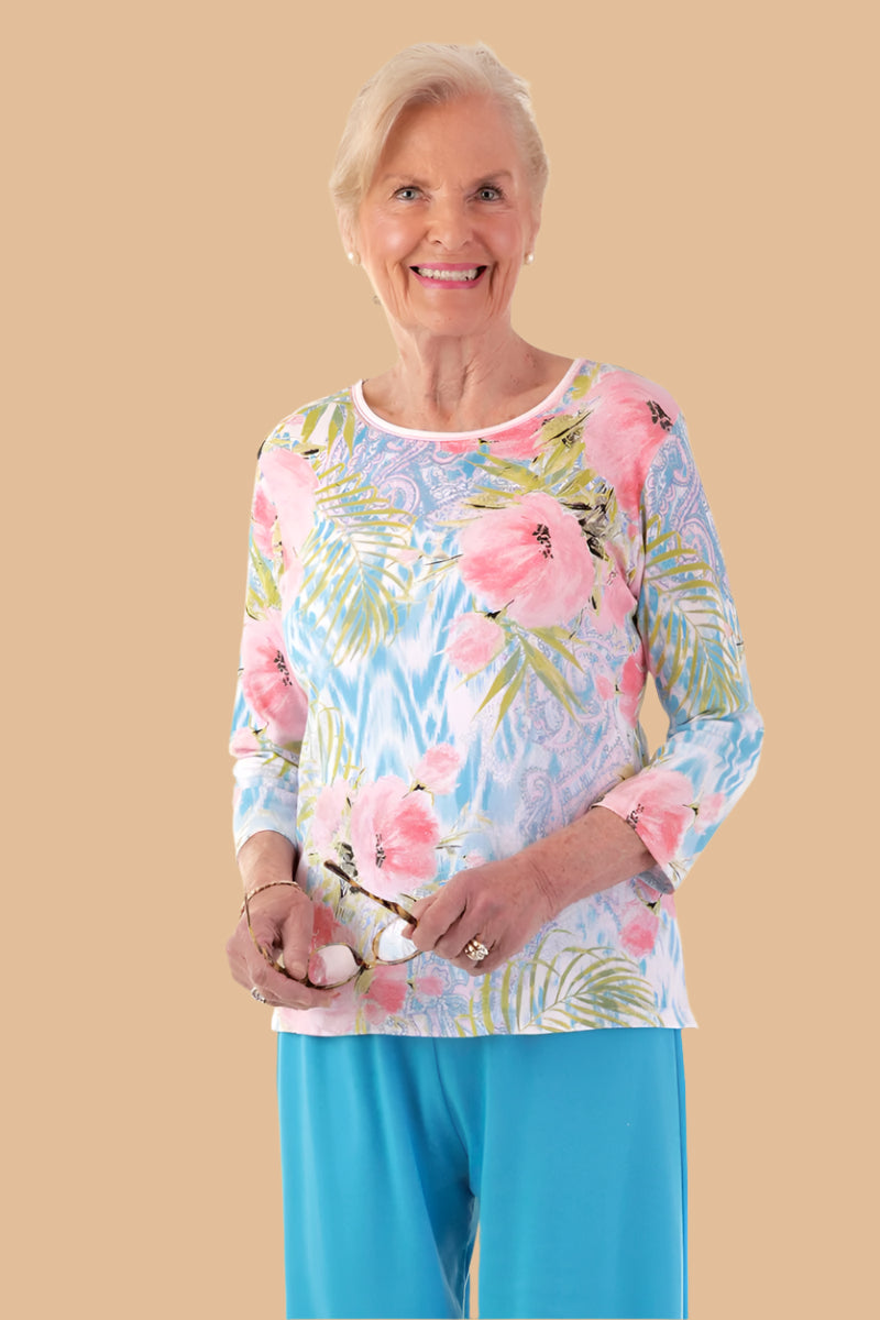 Block Print Knit Top for women by Buck & Buck, and available in different sizes. This tops item is part of our t-shirts collection.