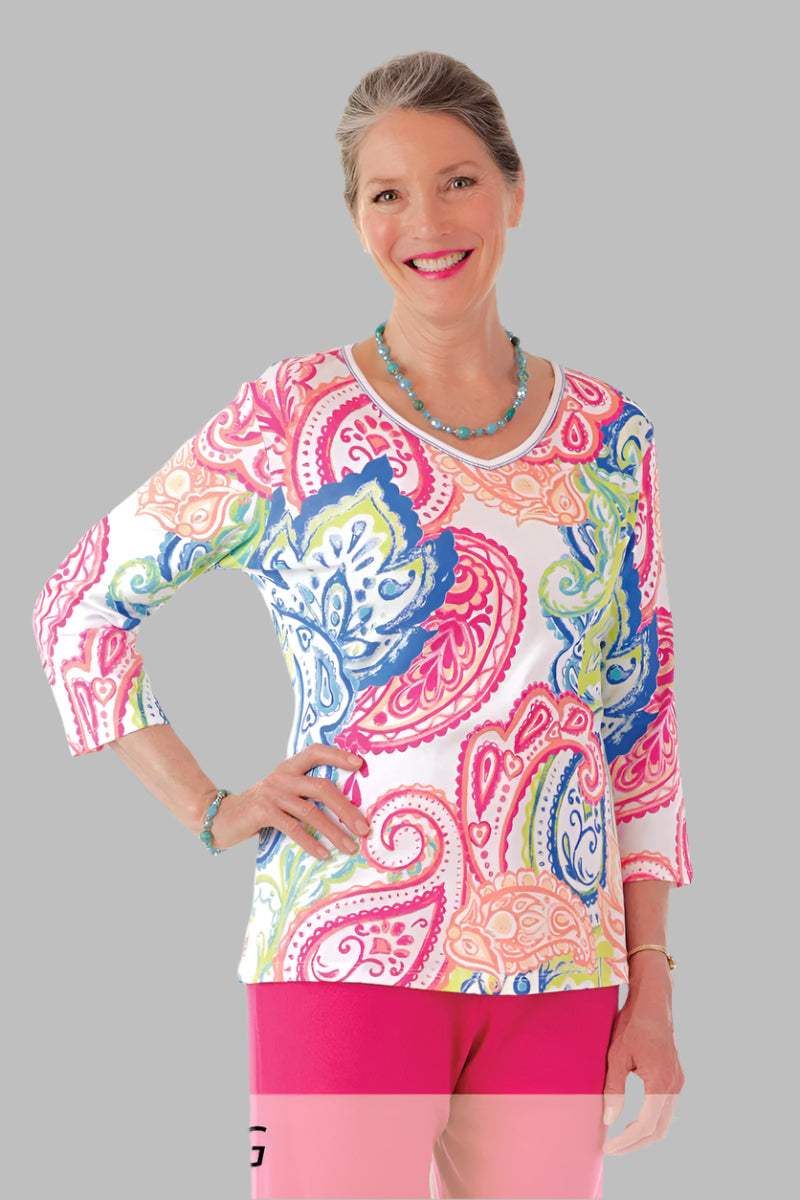 Block Print Knit Top for women by Buck & Buck in White, and available in different sizes. This tops item is part of our t-shirts collection.