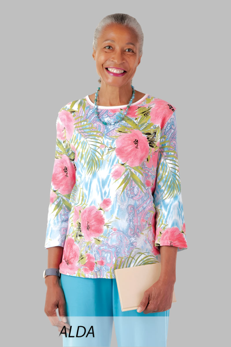 Block Print Knit Top for women by Buck & Buck in White, and available in different sizes. This tops item is part of our t-shirts collection.