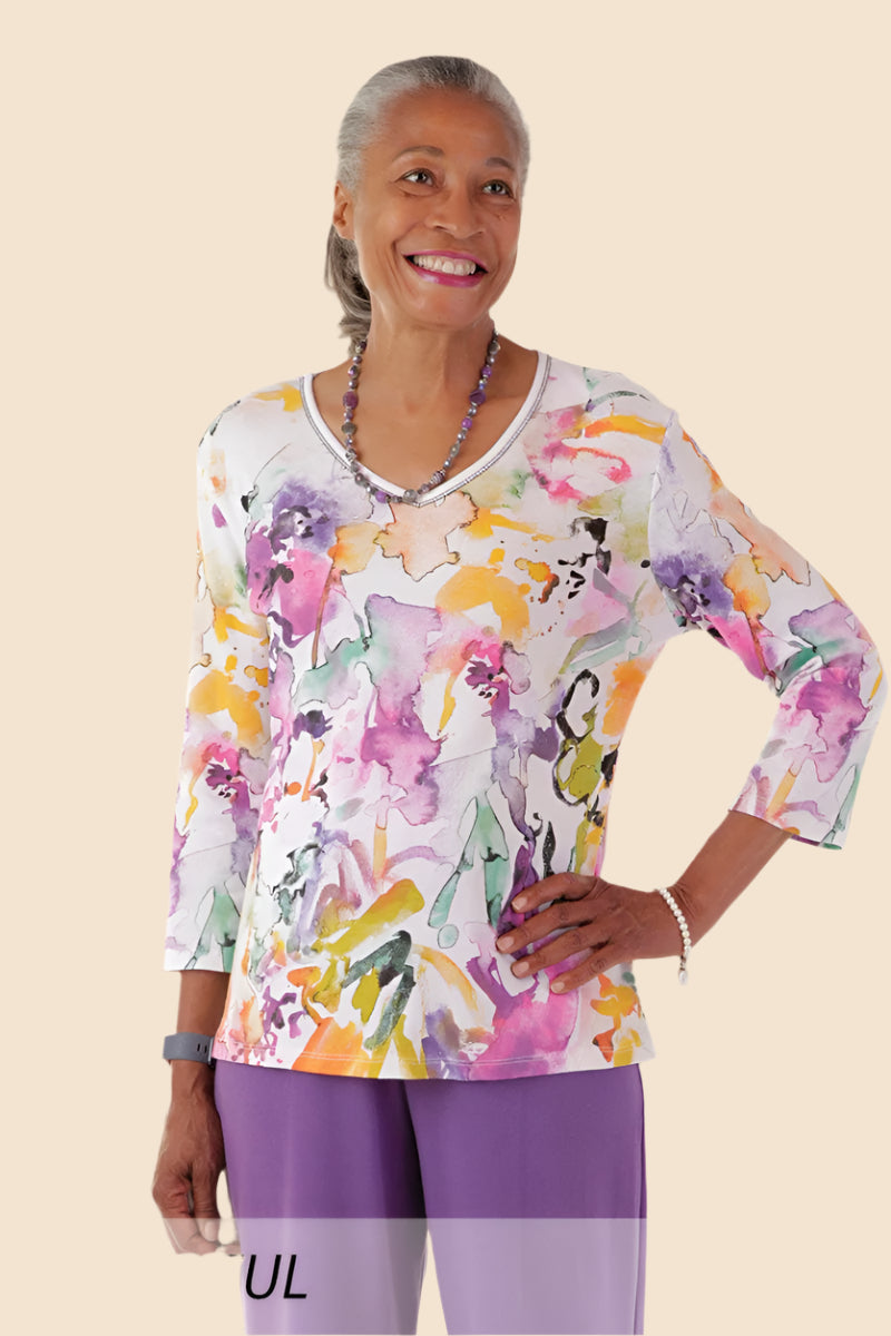 Block Print Knit Top for women by Buck & Buck in Tan/Beige, and available in different sizes. This tops item is part of our t-shirts collection.