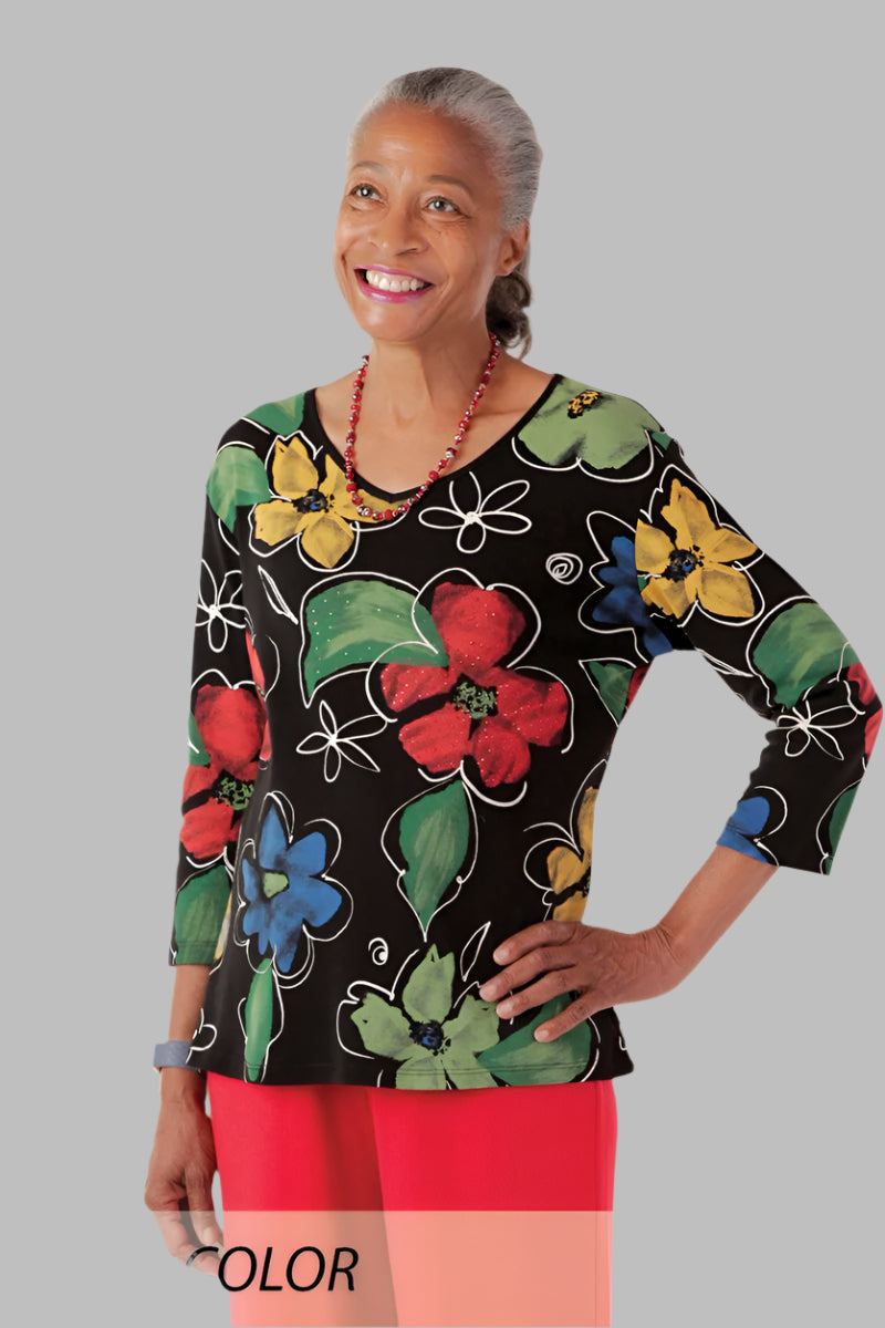 Block Print Knit Top for women by Buck & Buck in Black, and available in different sizes. This tops item is part of our t-shirts collection.