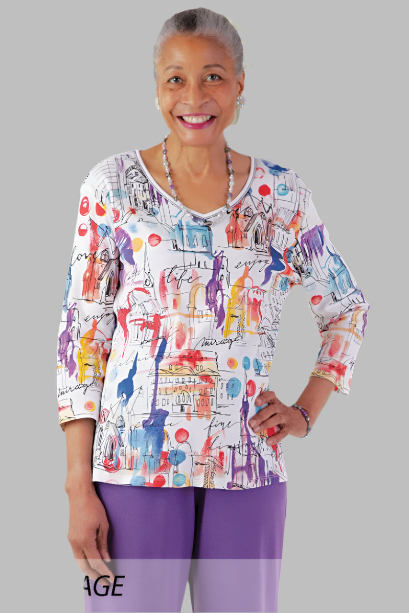 Block Print Knit Top for women by Buck & Buck, and available in different sizes. This tops item is part of our t-shirts collection.