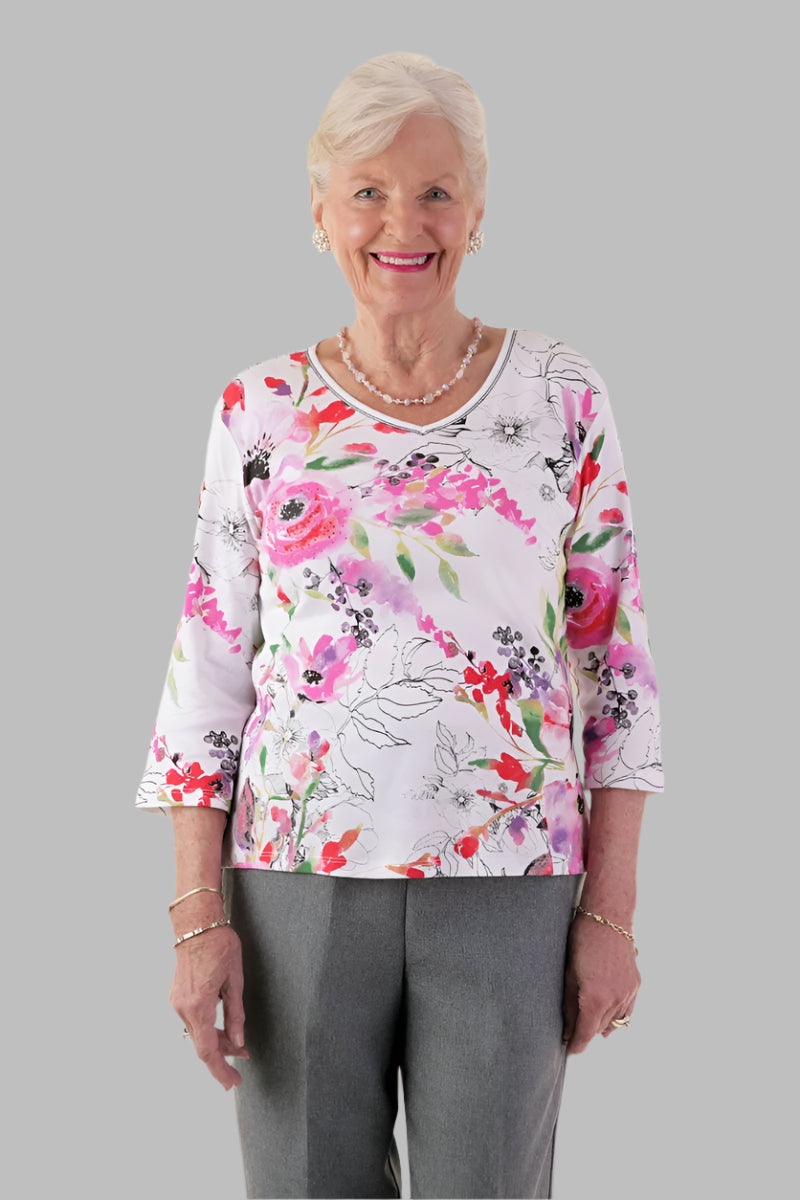 Block Print Knit Top for women by Buck & Buck in Pink, and available in different sizes. This tops item is part of our t-shirts collection.