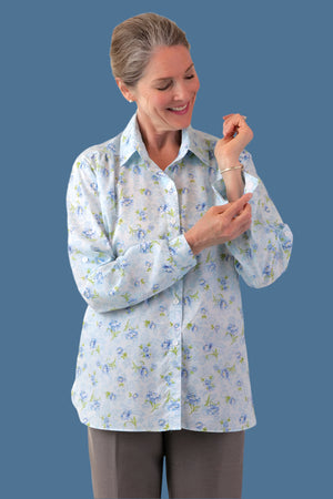 Cotton/Poly Roll Sleeve Blouse With VELCRO® Fasteners