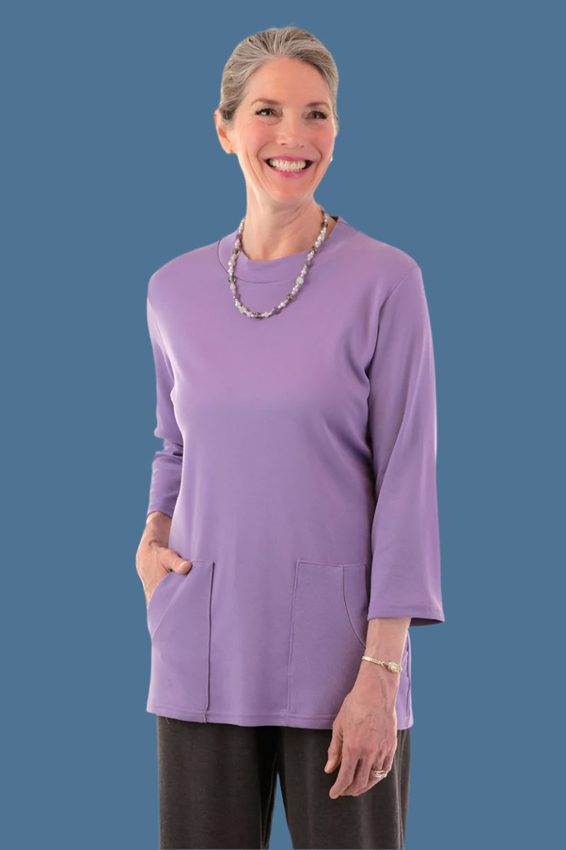 Solid Moon Pocket Wrap Back Top for women by Buck & Buck in Lilac, and available in different sizes. This tops item is part of our blouses collection.