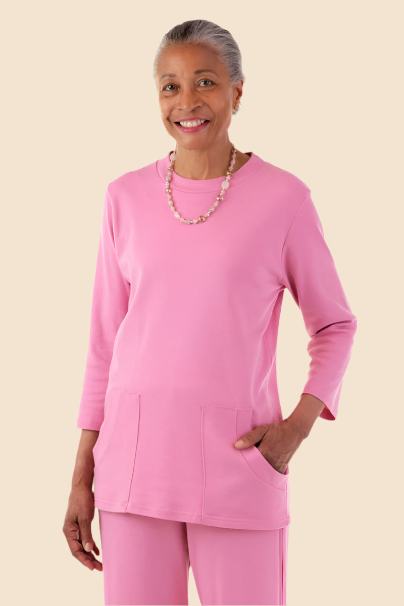 Solid Moon Pocket Wrap Back Top for women by Buck & Buck in Rose, and available in different sizes. This tops item is part of our blouses collection.